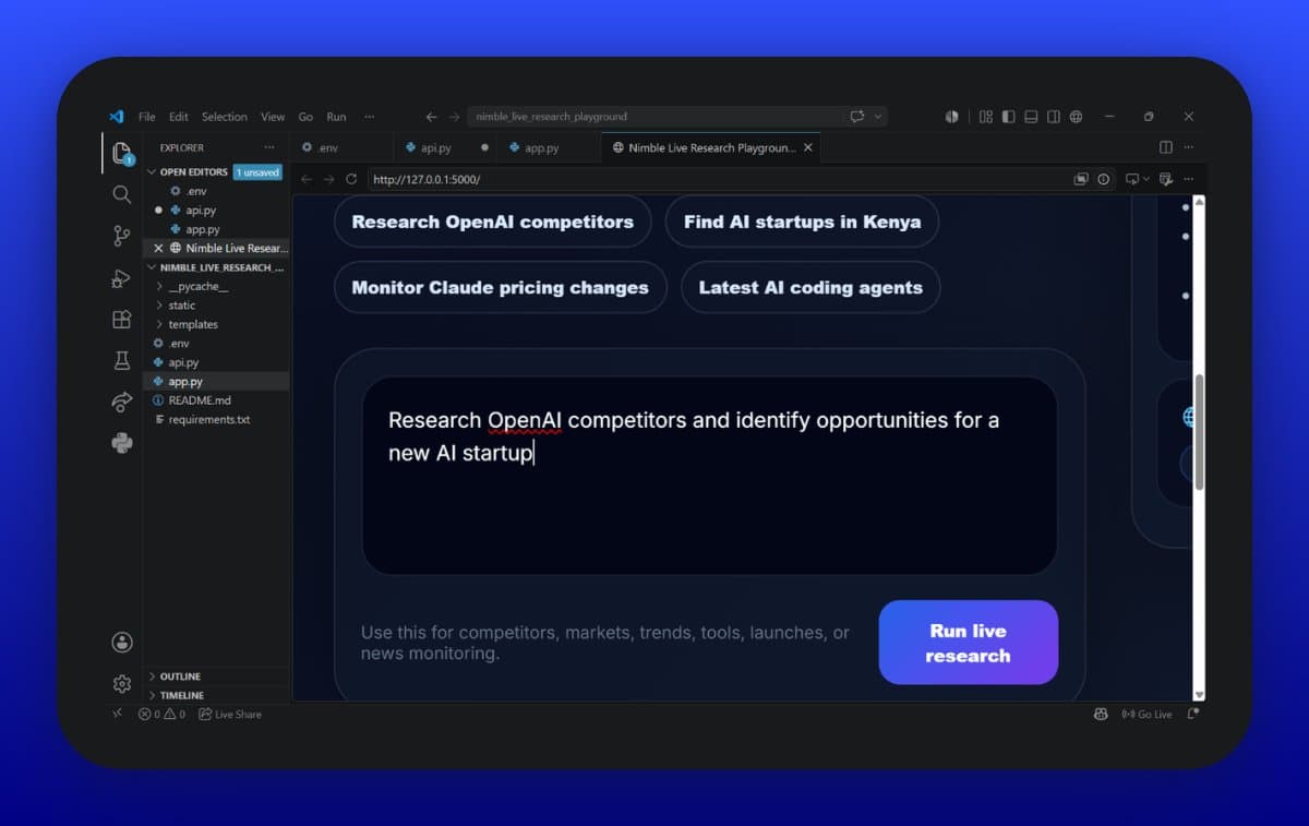 Nimble Live Research Playground